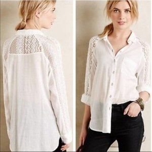 Anthropologie Holding Horses White Button Down Lace Crochet Shirt Size Small